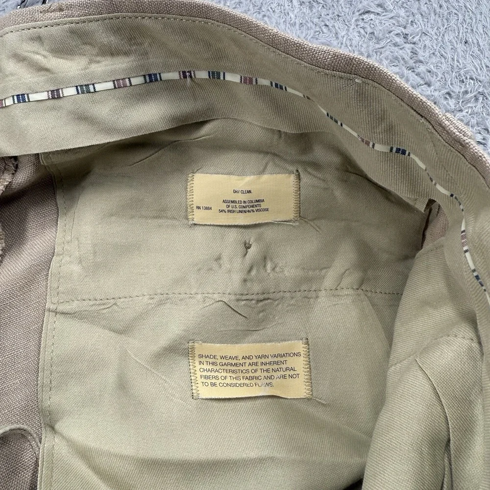 Corbin OTC Pants Mens 34 Khaki Irish‎ Linen Viscose Blend Pleated Cuffed